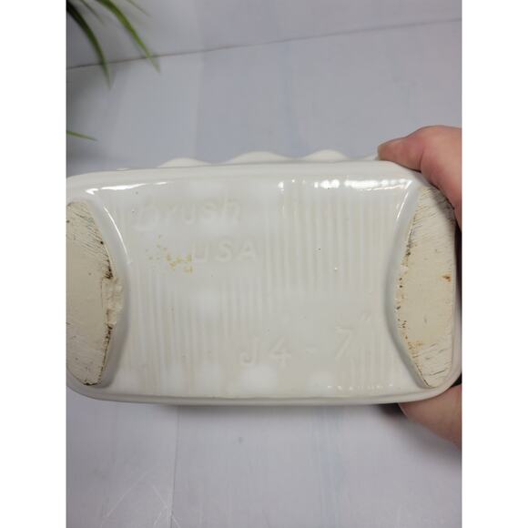 Vintage Brush USA J4-7 Pottery Planter, White Ruffled Ceramic Low Vase - Picture 4 of 5